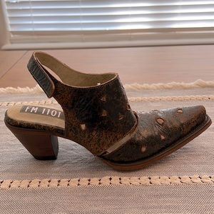 Brand New FM 1101 distressed leather shooties sling-back booties shoes Size 8.5